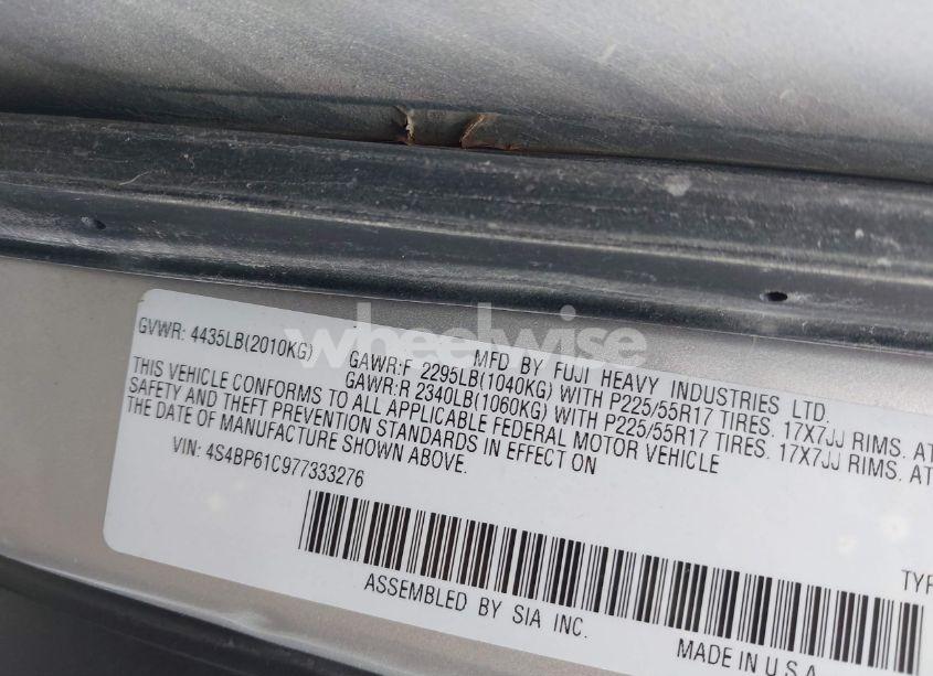 Photo 9 of 2007 Subaru Outback 2.5I (VIN 4S4BP61C977333276)