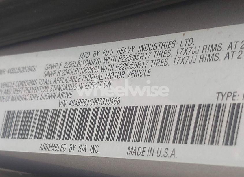 Photo 9 of 2009 Subaru Outback 2.5I (VIN 4S4BP61C997310468)