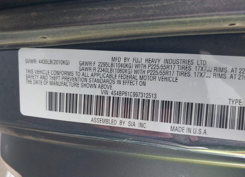 Photo 9 of 2009 Subaru Outback 2.5I (VIN 4S4BP61C997312513)