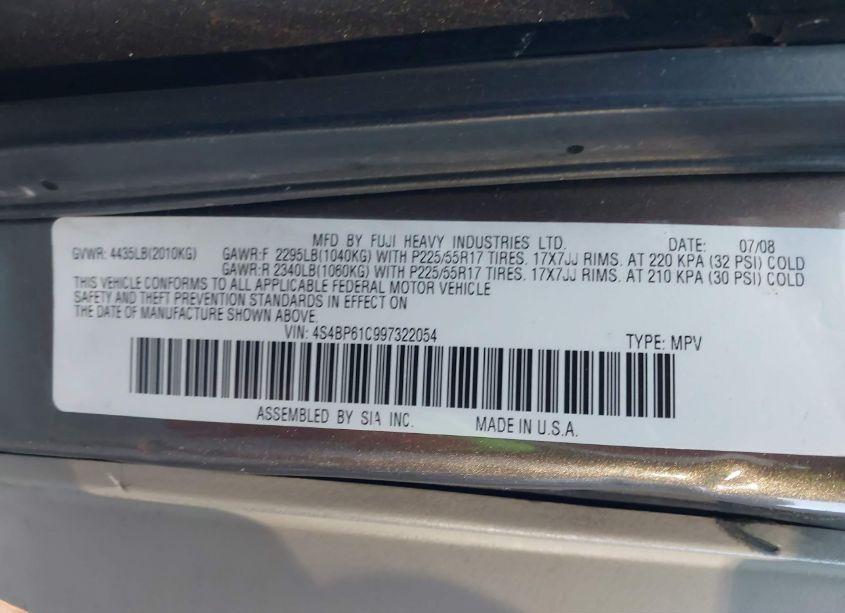 Photo 9 of 2009 Subaru Outback 2.5I (VIN 4S4BP61C997322054)