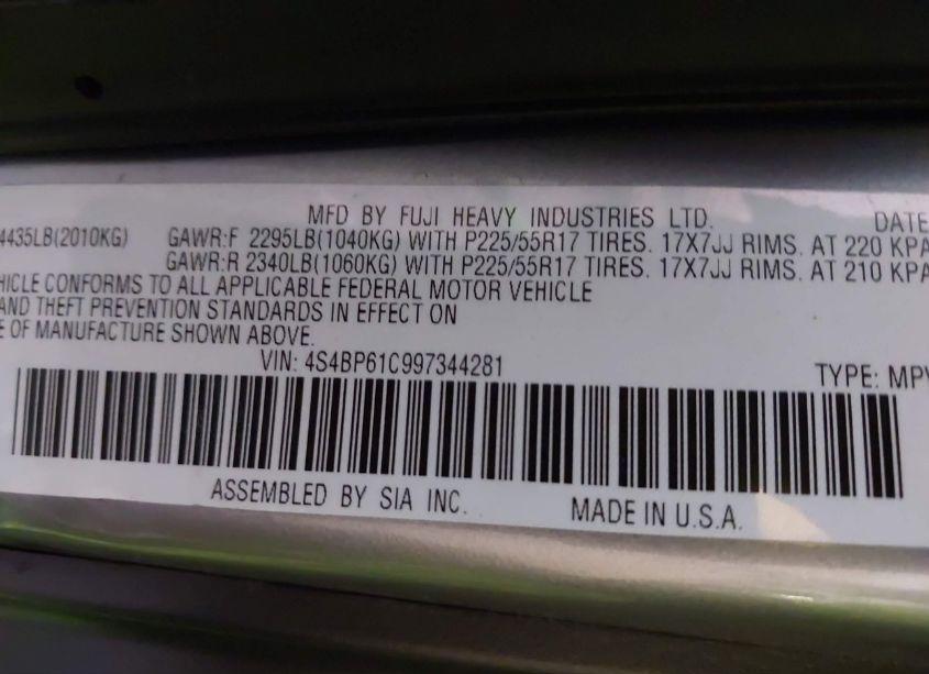 Photo 9 of 2009 Subaru Outback 2.5I (VIN 4S4BP61C997344281)