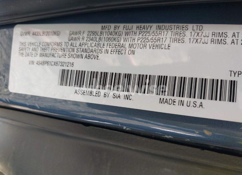 Photo 9 of 2006 Subaru Outback 2.5I (VIN 4S4BP61CX67321216)