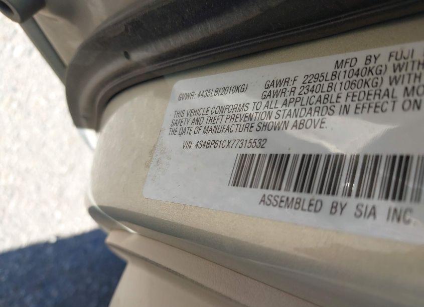 Photo 9 of 2007 Subaru Outback 2.5I BASIC (VIN 4S4BP61CX77315532)