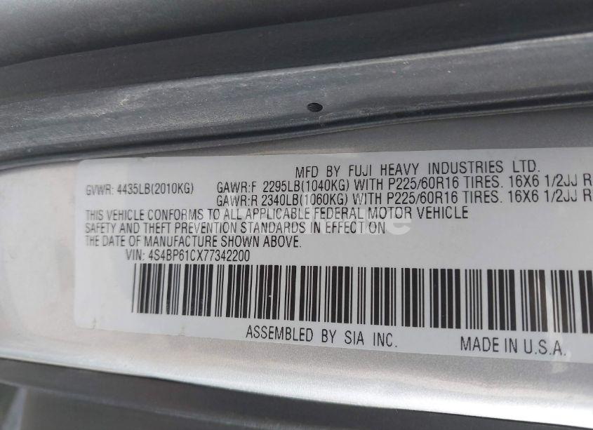 Photo 9 of 2007 Subaru Outback 2.5I/2.5I BASIC/2.5I L.L. BEAN EDITION (VIN 4S4BP61CX77342200)