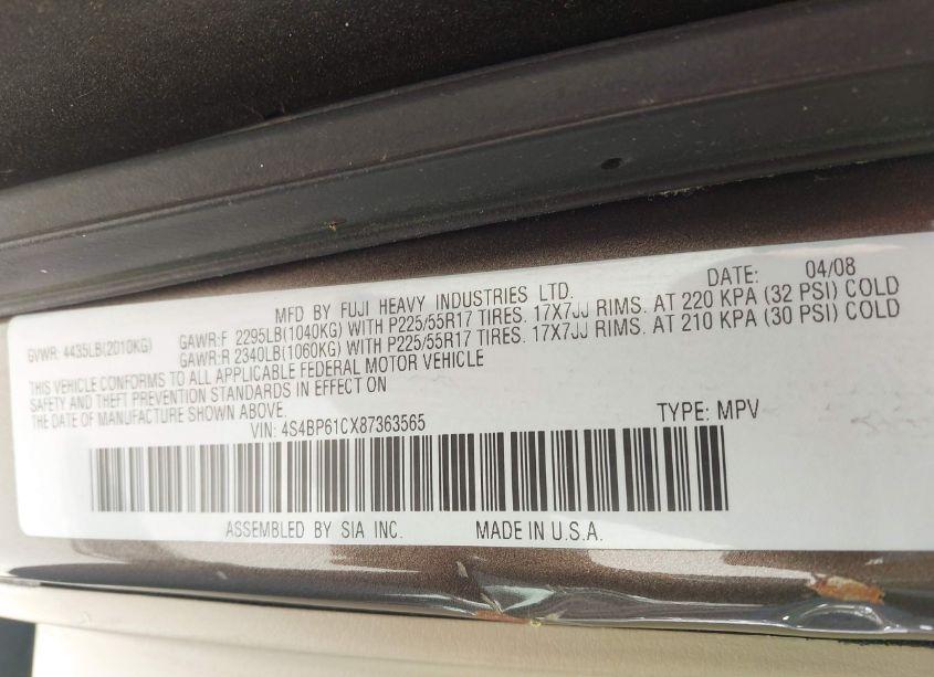 Photo 9 of 2008 Subaru Outback 2.5I/2.5I L.L. BEAN EDITION (VIN 4S4BP61CX87363565)