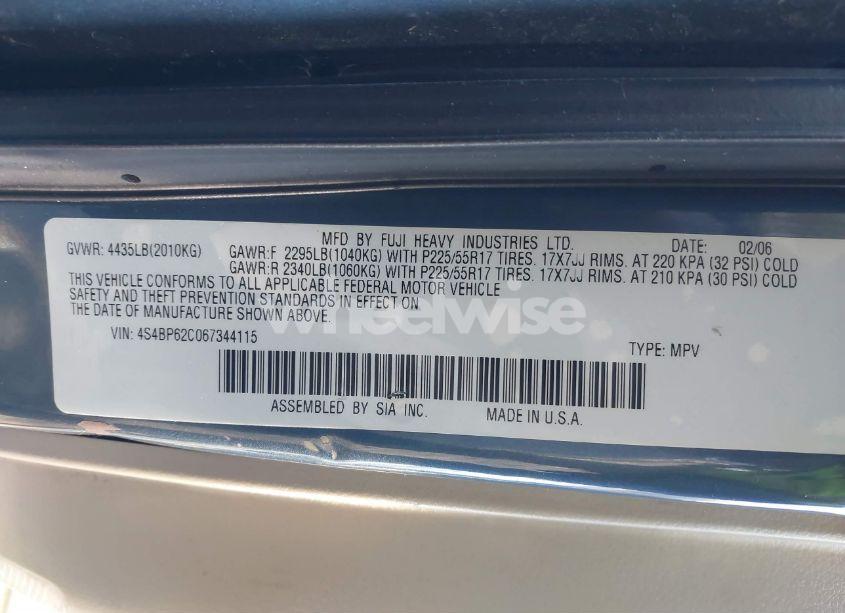 Photo 9 of 2006 Subaru Outback 2.5I LIMITED (VIN 4S4BP62C067344115)