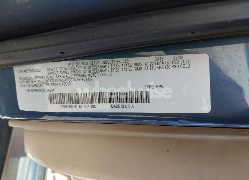 Photo 9 of 2006 Subaru Outback 2.5I LIMITED (VIN 4S4BP62C067362047)