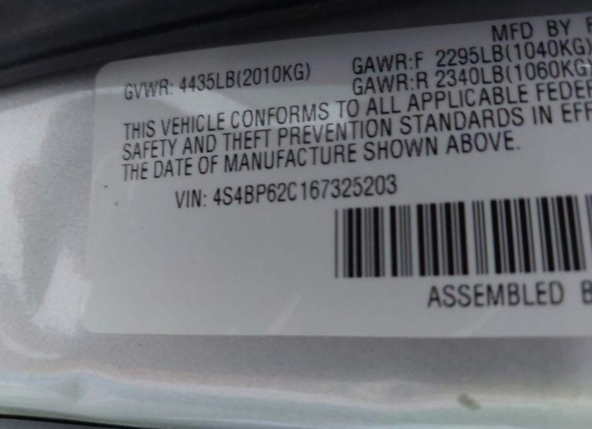 Photo 9 of 2006 Subaru Outback 2.5I LIMITED (VIN 4S4BP62C167325203)