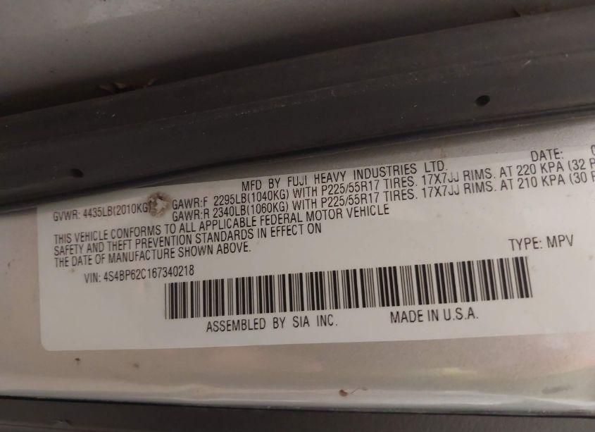 Photo 9 of 2006 Subaru Outback 2.5I LIMITED (VIN 4S4BP62C167340218)