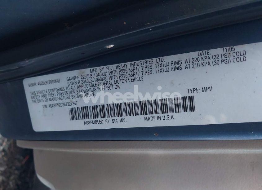 Photo 9 of 2006 Subaru Outback 2.5I LIMITED (VIN 4S4BP62C267327347)