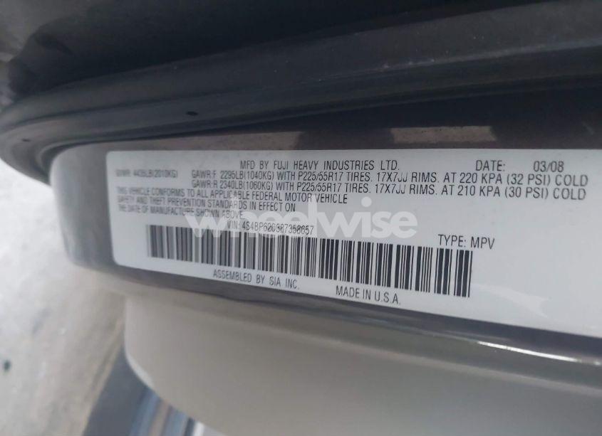 Photo 9 of 2008 Subaru Outback 2.5I LIMITED/2.5I LIMITED L.L. BEAN EDITION (VIN 4S4BP62C387358657)