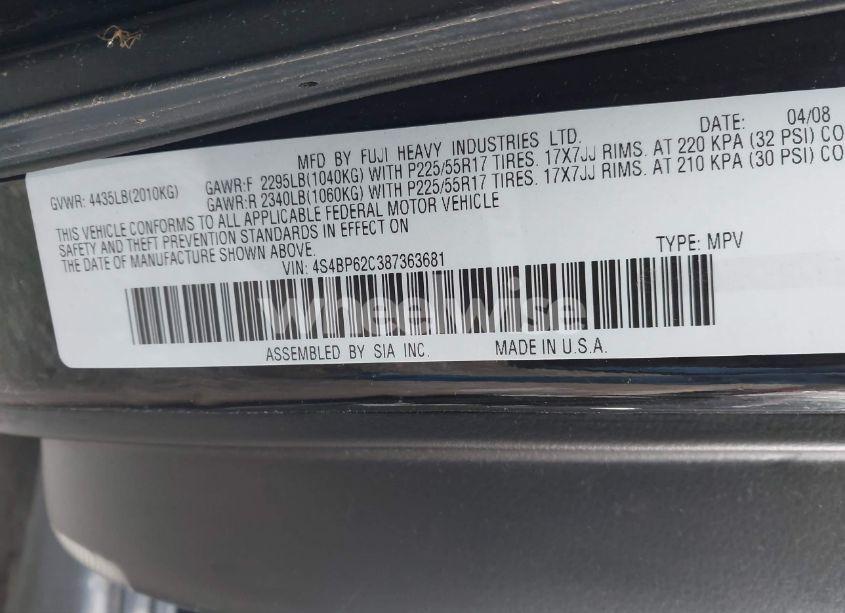 Photo 9 of 2008 Subaru Outback 2.5I LIMITED/2.5I LIMITED L.L. BEAN EDITION (VIN 4S4BP62C387363681)