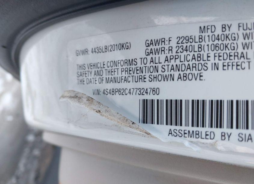 Photo 9 of 2007 Subaru Outback 2.5I LIMITED (VIN 4S4BP62C477324760)