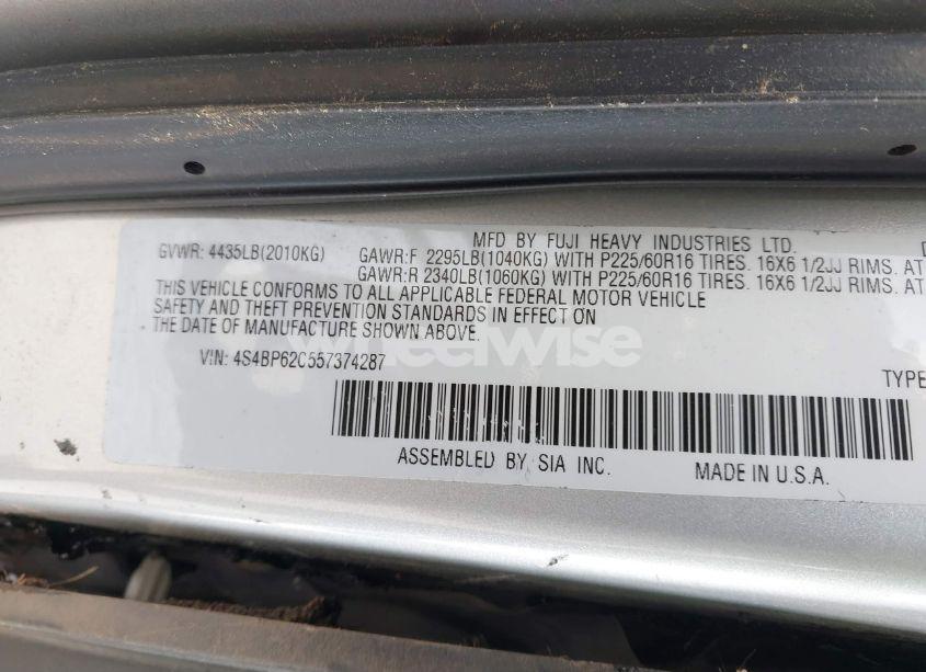 Photo 9 of 2005 Subaru Outback 2.5I LIMITED (VIN 4S4BP62C557374287)