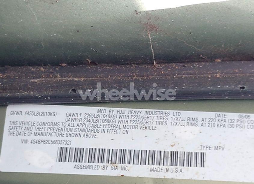 Photo 9 of 2006 Subaru Outback 2.5I LIMITED (VIN 4S4BP62C566357321)