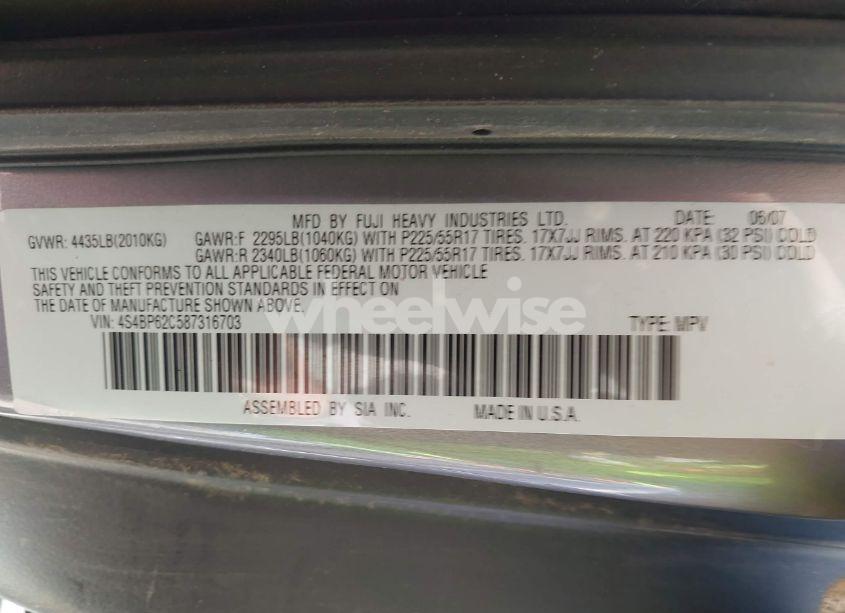 Photo 9 of 2008 Subaru Outback 2.5I LIMITED/2.5I LIMITED L.L. BEAN EDITION (VIN 4S4BP62C587316703)