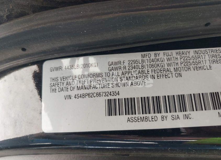 Photo 9 of 2006 Subaru Outback 2.5I LIMITED (VIN 4S4BP62C667324354)