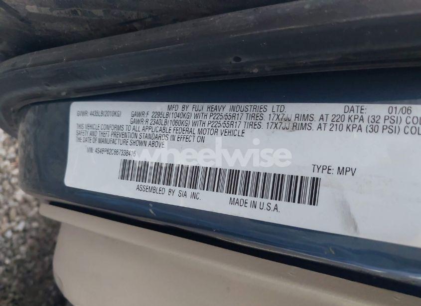 Photo 9 of 2006 Subaru Outback 2.5I LIMITED (VIN 4S4BP62C667338416)