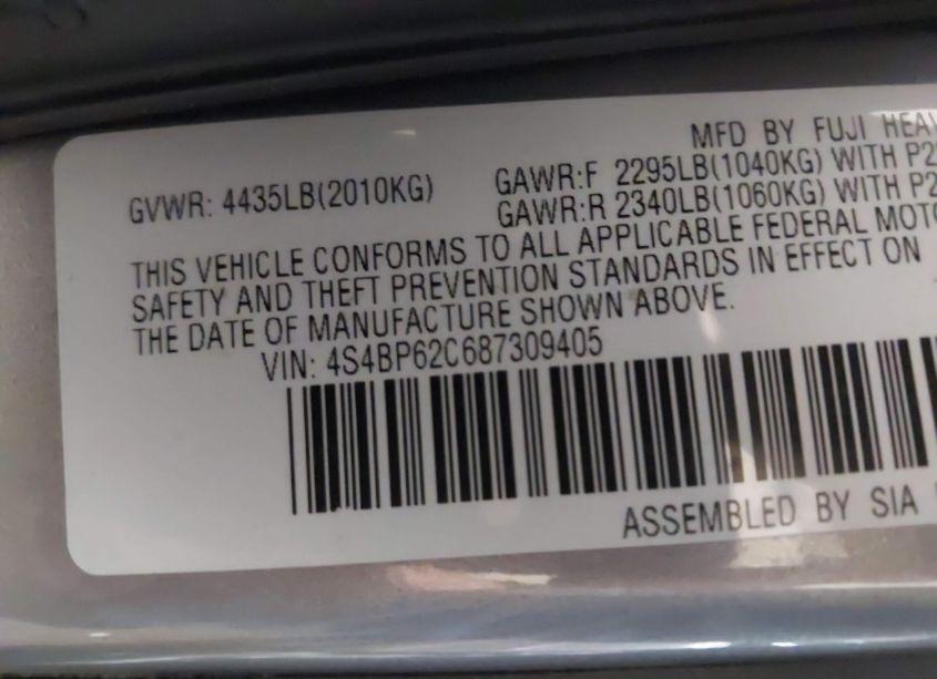 Photo 9 of 2008 Subaru Outback 2.5I LIMITED/2.5I LIMITED L.L. BEAN EDITION (VIN 4S4BP62C687309405)