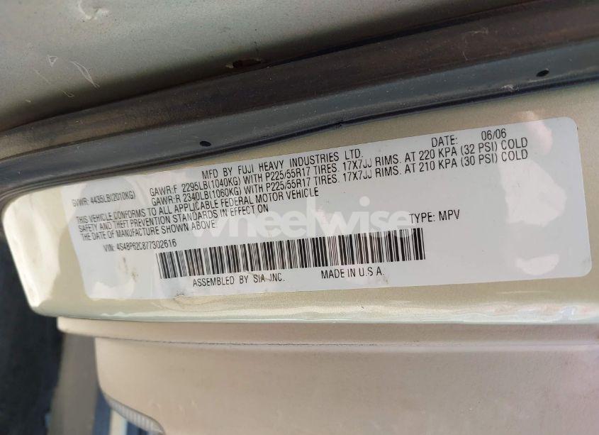 Photo 9 of 2007 Subaru Outback 2.5I LIMITED (VIN 4S4BP62C877302616)