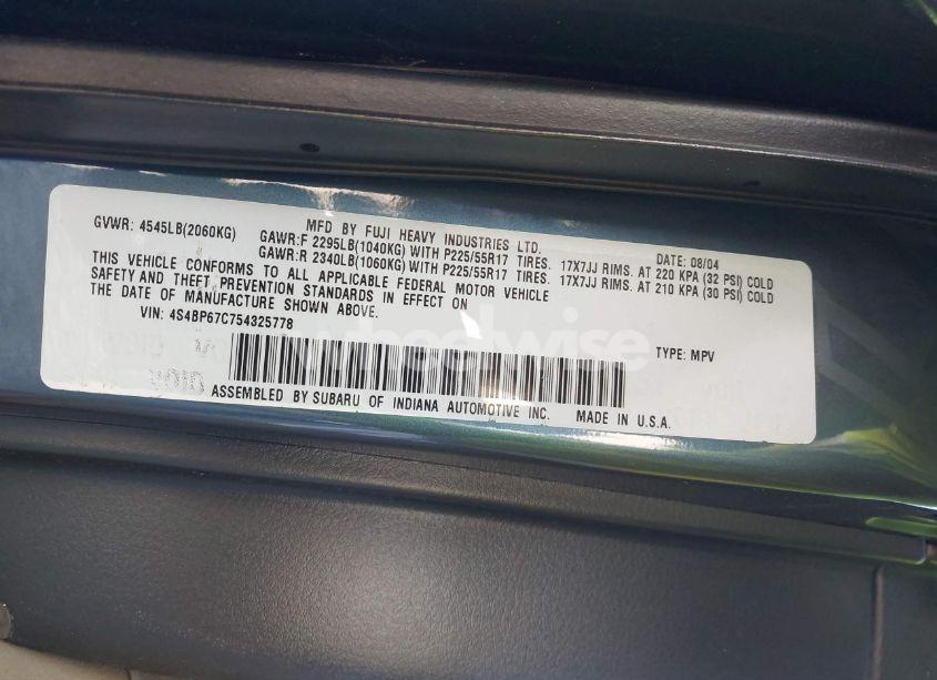 Photo 9 of 2005 Subaru Outback 2.5XT LIMITED (VIN 4S4BP67C754325778)