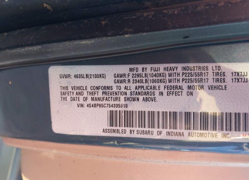 Photo 9 of 2005 Subaru Outback 3.0R VDC LIMITED (VIN 4S4BP85C754335810)