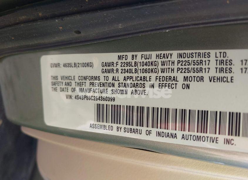 Photo 9 of 2005 Subaru Outback 3.0R L.L. BEAN EDITION (VIN 4S4BP86C254360399)