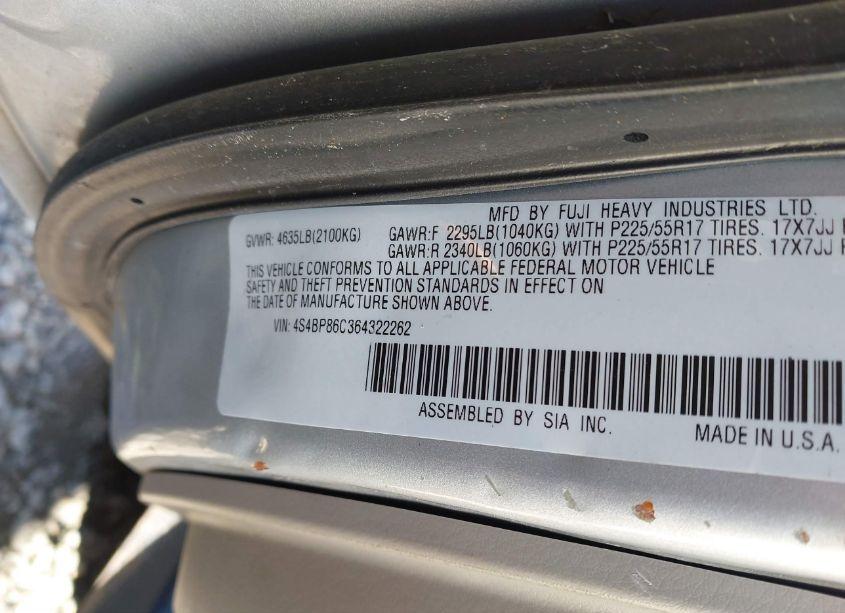 Photo 9 of 2006 Subaru Outback 3.0R L.L. BEAN EDITION (VIN 4S4BP86C364322262)