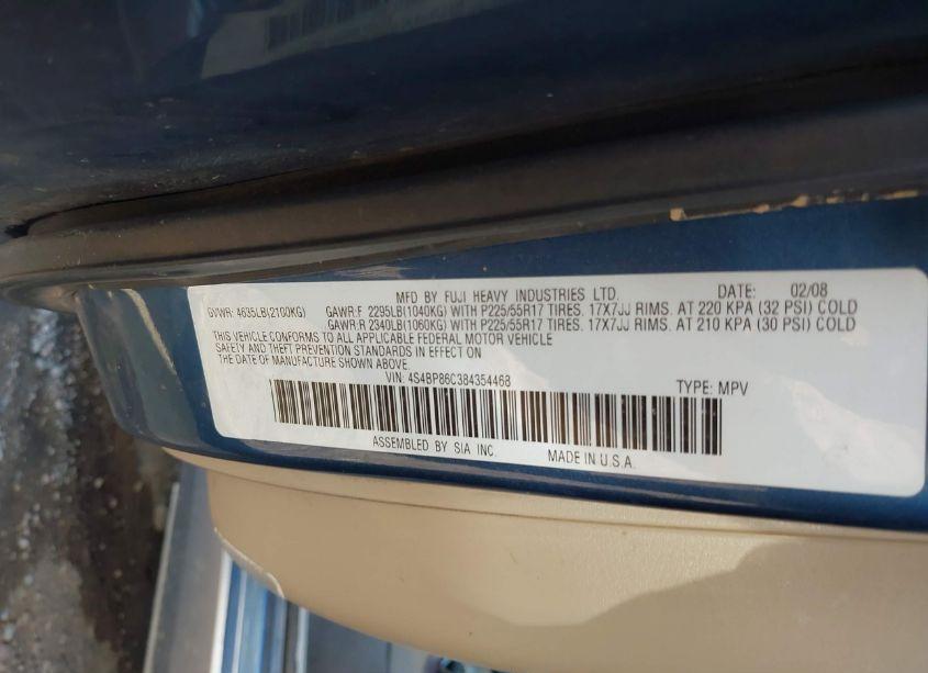 Photo 9 of 2008 Subaru Outback 3.0R L.L. BEAN EDITION (VIN 4S4BP86C384354468)