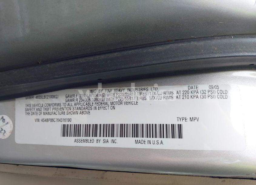 Photo 9 of 2006 Subaru Outback 3.0R L.L. BEAN EDITION (VIN 4S4BP86C764316190)