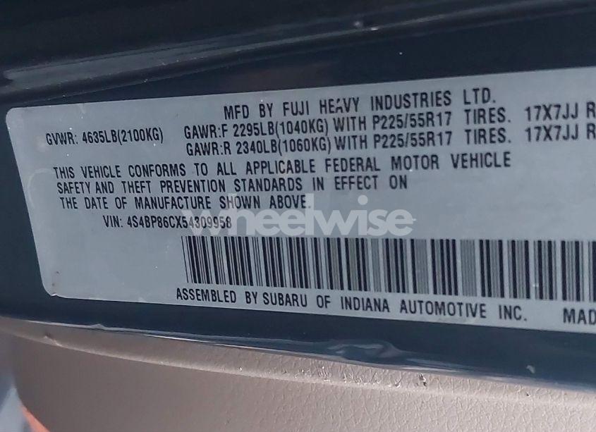 Photo 9 of 2005 Subaru Outback 3.0R L.L. BEAN EDITION (VIN 4S4BP86CX54309958)