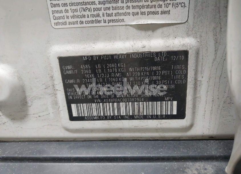 Photo 9 of 2011 Subaru Outback 2.5I (VIN 4S4BRBAC0B3382904)