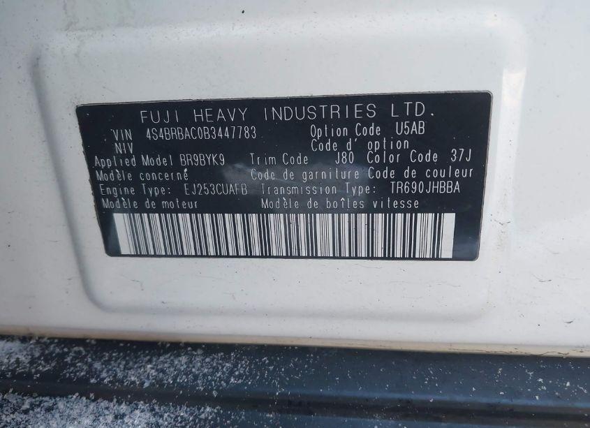 Photo 9 of 2011 Subaru Outback 2.5I (VIN 4S4BRBAC0B3447783)