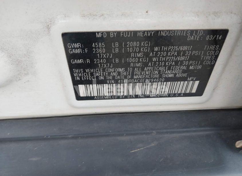 Photo 9 of 2014 Subaru Outback 2.5I (VIN 4S4BRBAC0E3294620)