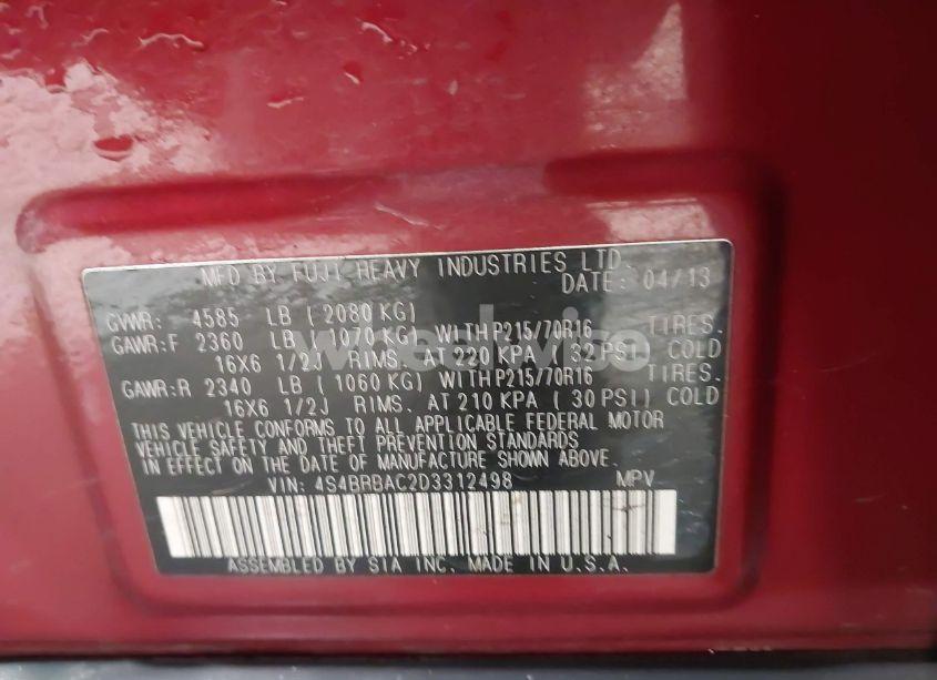 Photo 9 of 2013 Subaru Outback 2.5I (VIN 4S4BRBAC2D3312498)