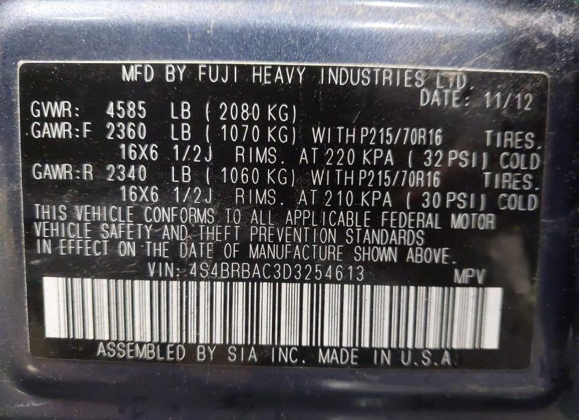 Photo 9 of 2013 Subaru Outback 2.5I (VIN 4S4BRBAC3D3254613)