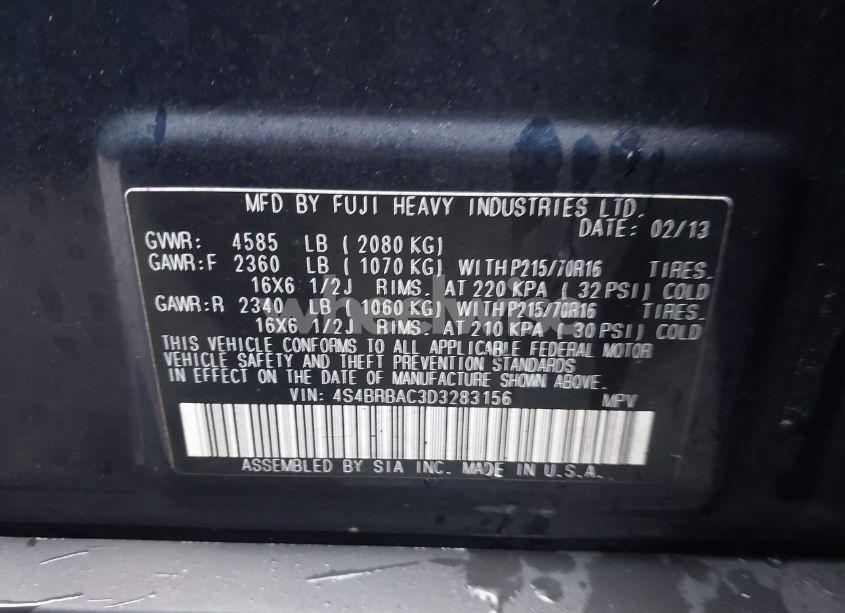 Photo 9 of 2013 Subaru Outback 2.5I (VIN 4S4BRBAC3D3283156)