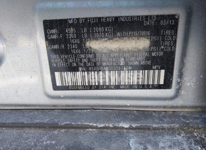 Photo 9 of 2013 Subaru Outback 2.5I (VIN 4S4BRBAC3D3297400)