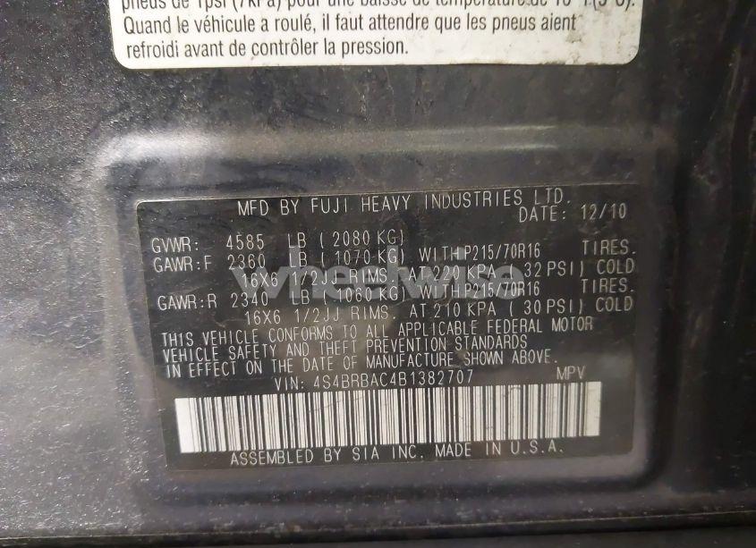 Photo 9 of 2011 Subaru Outback 2.5I (VIN 4S4BRBAC4B1382707)