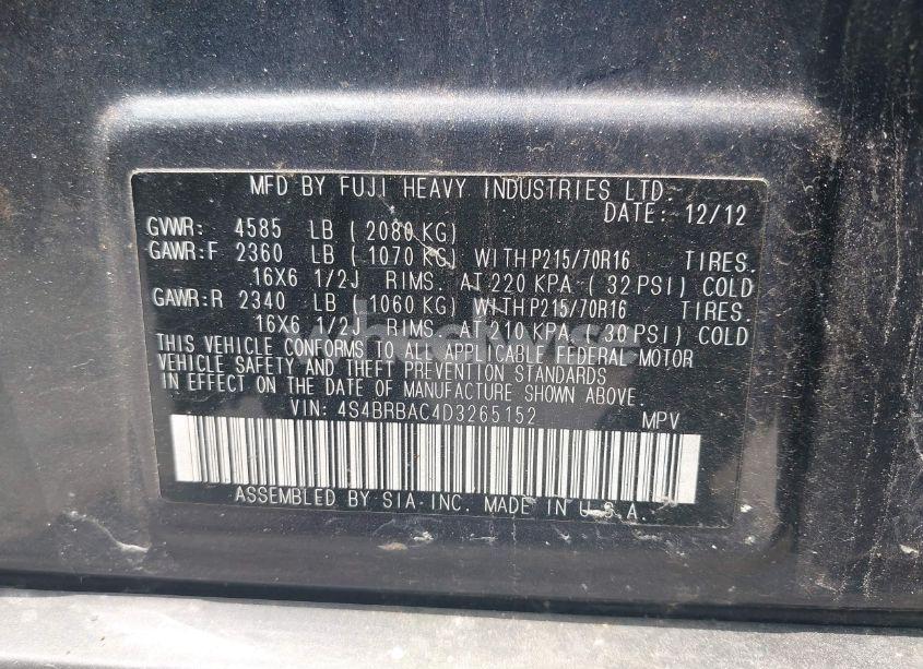 Photo 9 of 2013 Subaru Outback 2.5I (VIN 4S4BRBAC4D3265152)