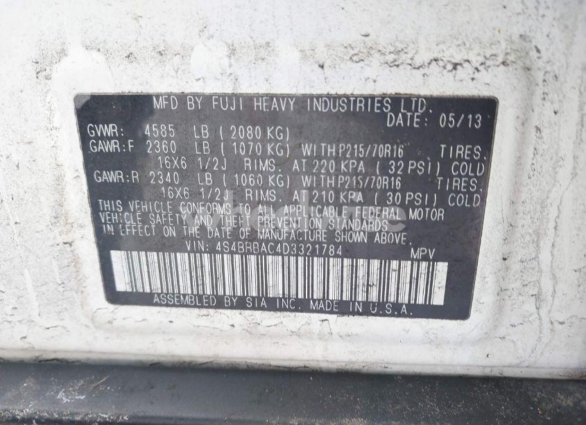 Photo 9 of 2013 Subaru Outback 2.5I (VIN 4S4BRBAC4D3321784)