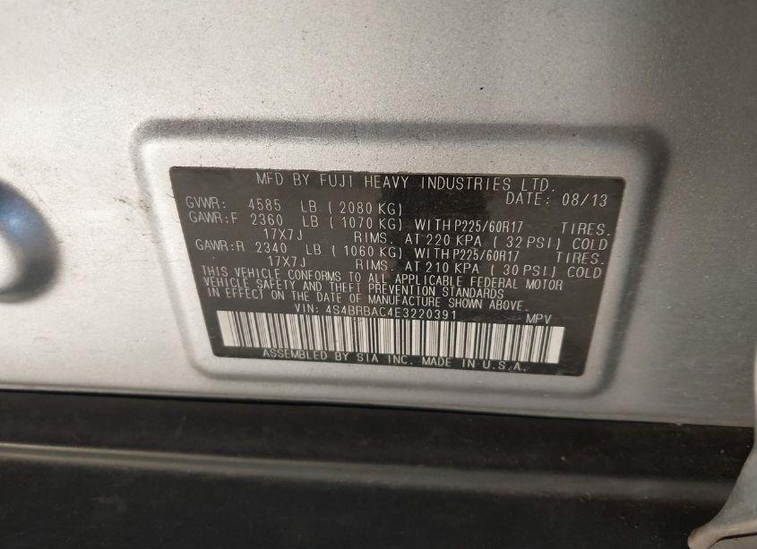 Photo 9 of 2014 Subaru Outback 2.5I (VIN 4S4BRBAC4E3220391)