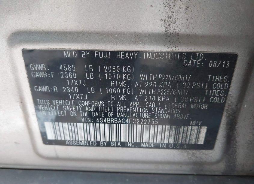 Photo 9 of 2014 Subaru Outback 2.5I (VIN 4S4BRBAC4E3222755)