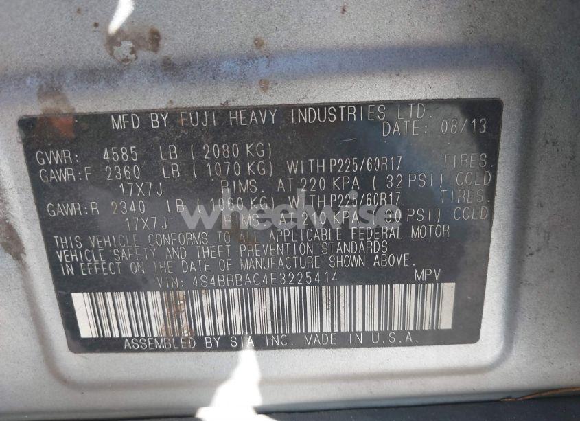 Photo 9 of 2014 Subaru Outback 2.5I (VIN 4S4BRBAC4E3225414)