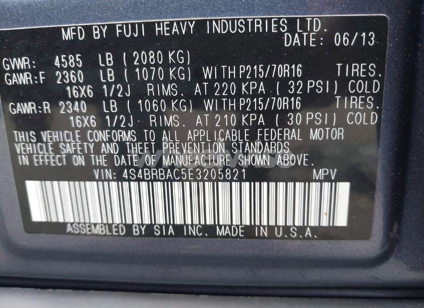 Photo 9 of 2014 Subaru Outback 2.5I (VIN 4S4BRBAC5E3205821)