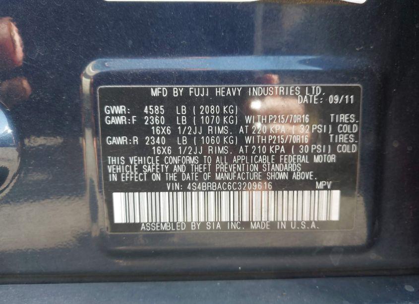 Photo 9 of 2012 Subaru Outback 2.5I (VIN 4S4BRBAC6C3209616)