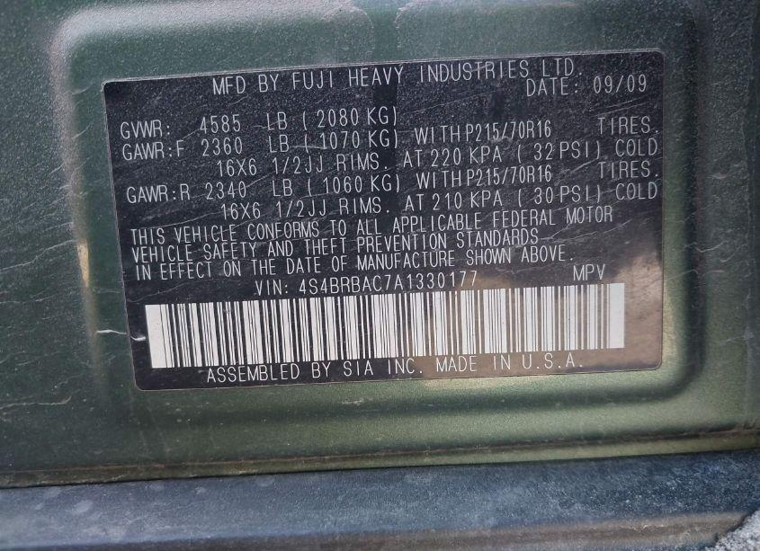 Photo 9 of 2010 Subaru Outback 2.5I (VIN 4S4BRBAC7A1330177)