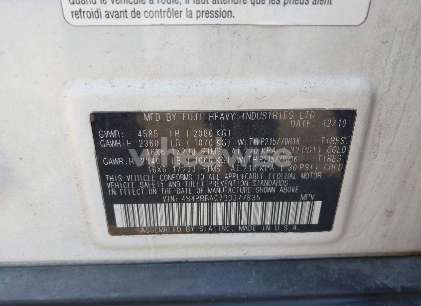 Photo 9 of 2011 Subaru Outback 2.5I (VIN 4S4BRBAC7B3377635)