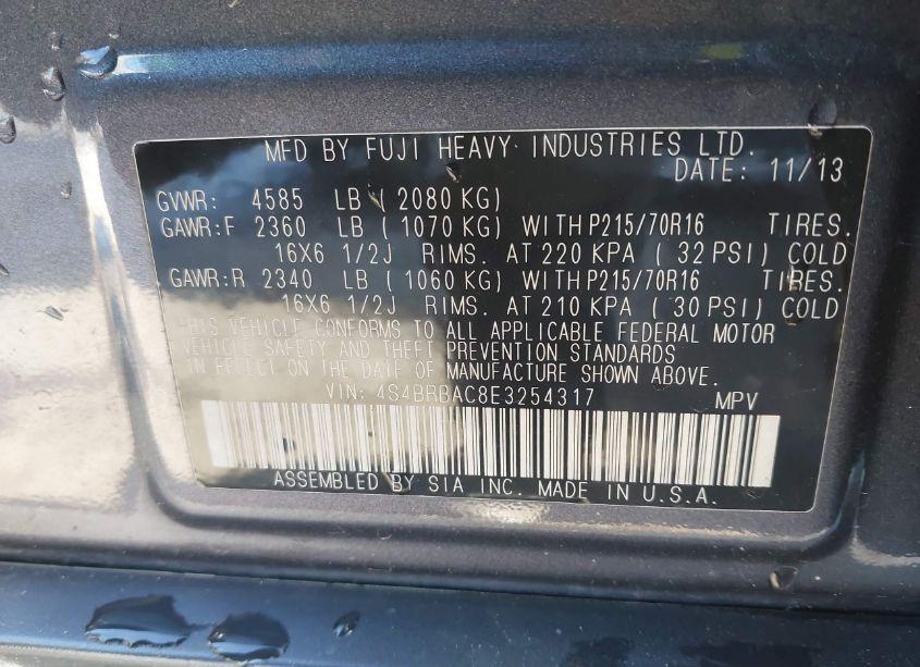 Photo 9 of 2014 Subaru Outback 2.5I (VIN 4S4BRBAC8E3254317)