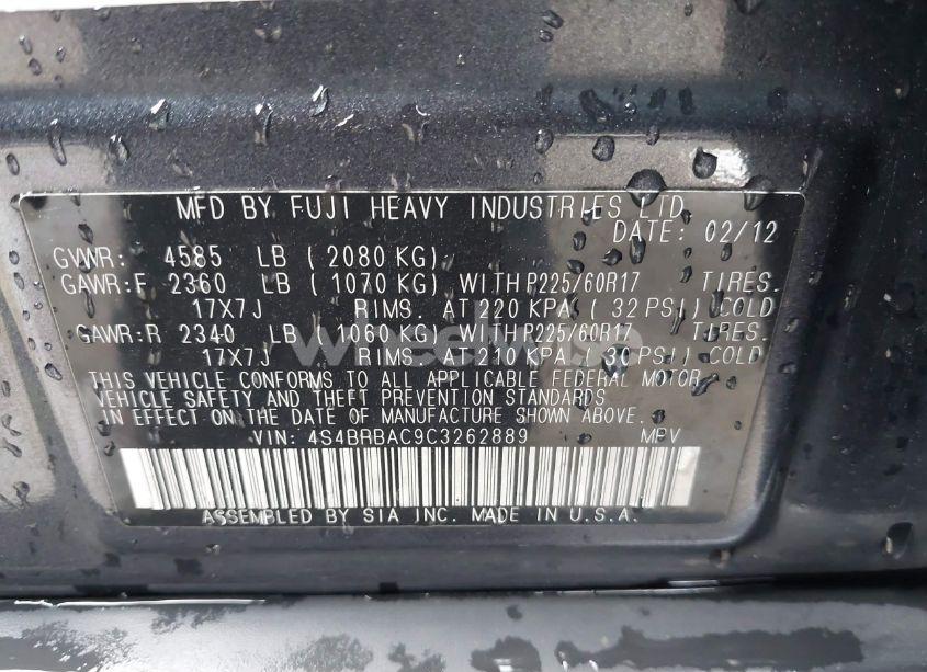 Photo 9 of 2012 Subaru Outback 2.5I (VIN 4S4BRBAC9C3262889)